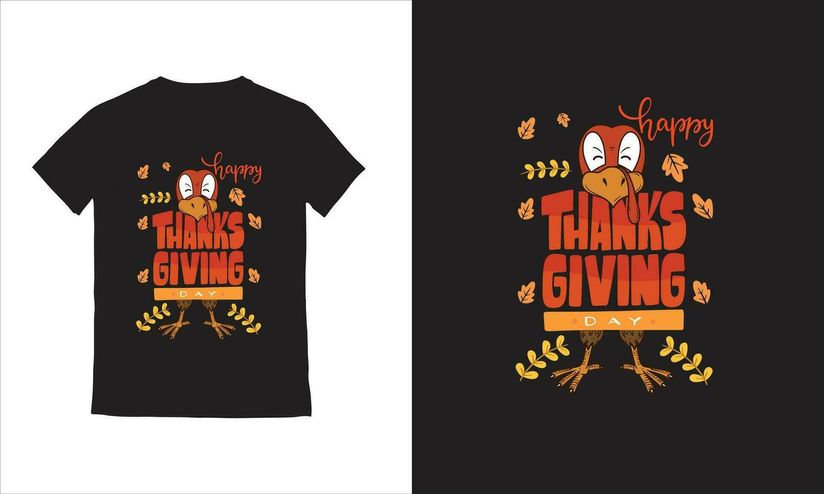flat design thanksgiving background with dried leaves, lettering, hand drawn turkey vector