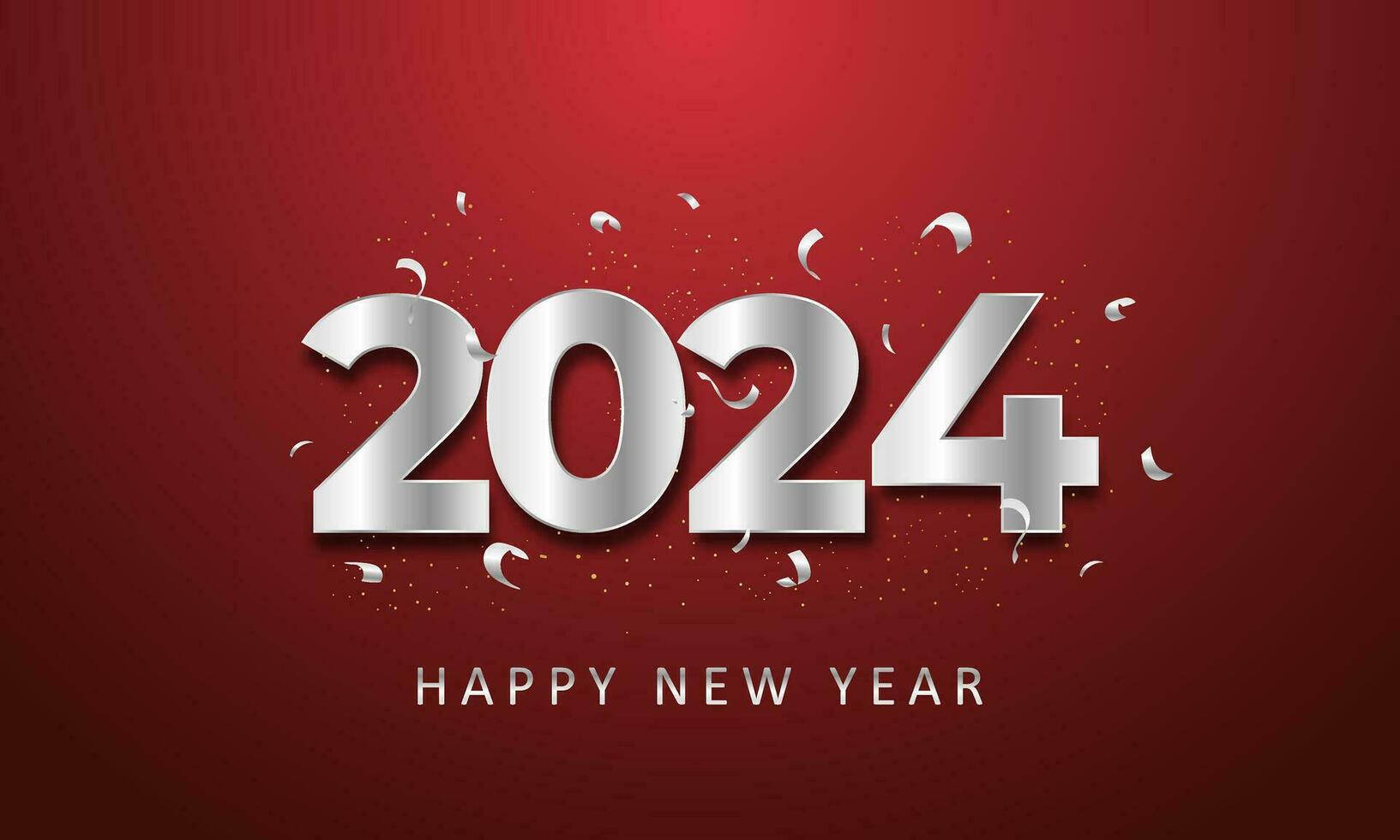 new year celebration 2024 with style number in silver shiny color on a dark red background for poster design vector