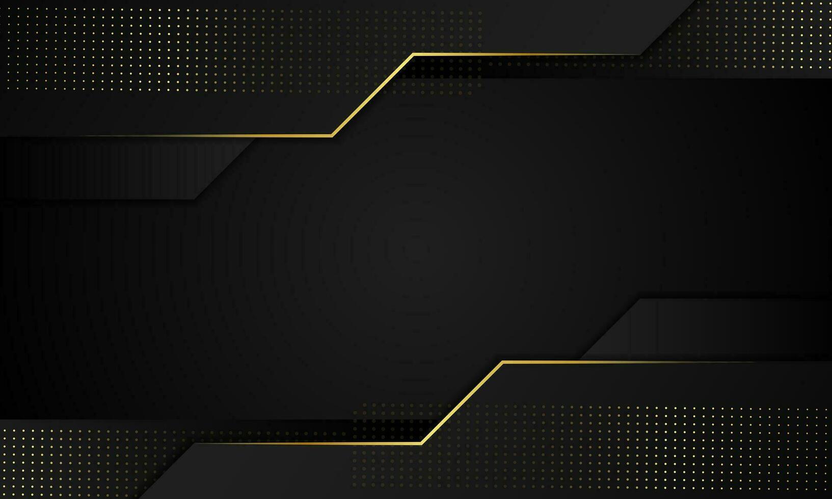 Modern luxury gradient dark geometric overlapping background with golden line black backdop design vector
