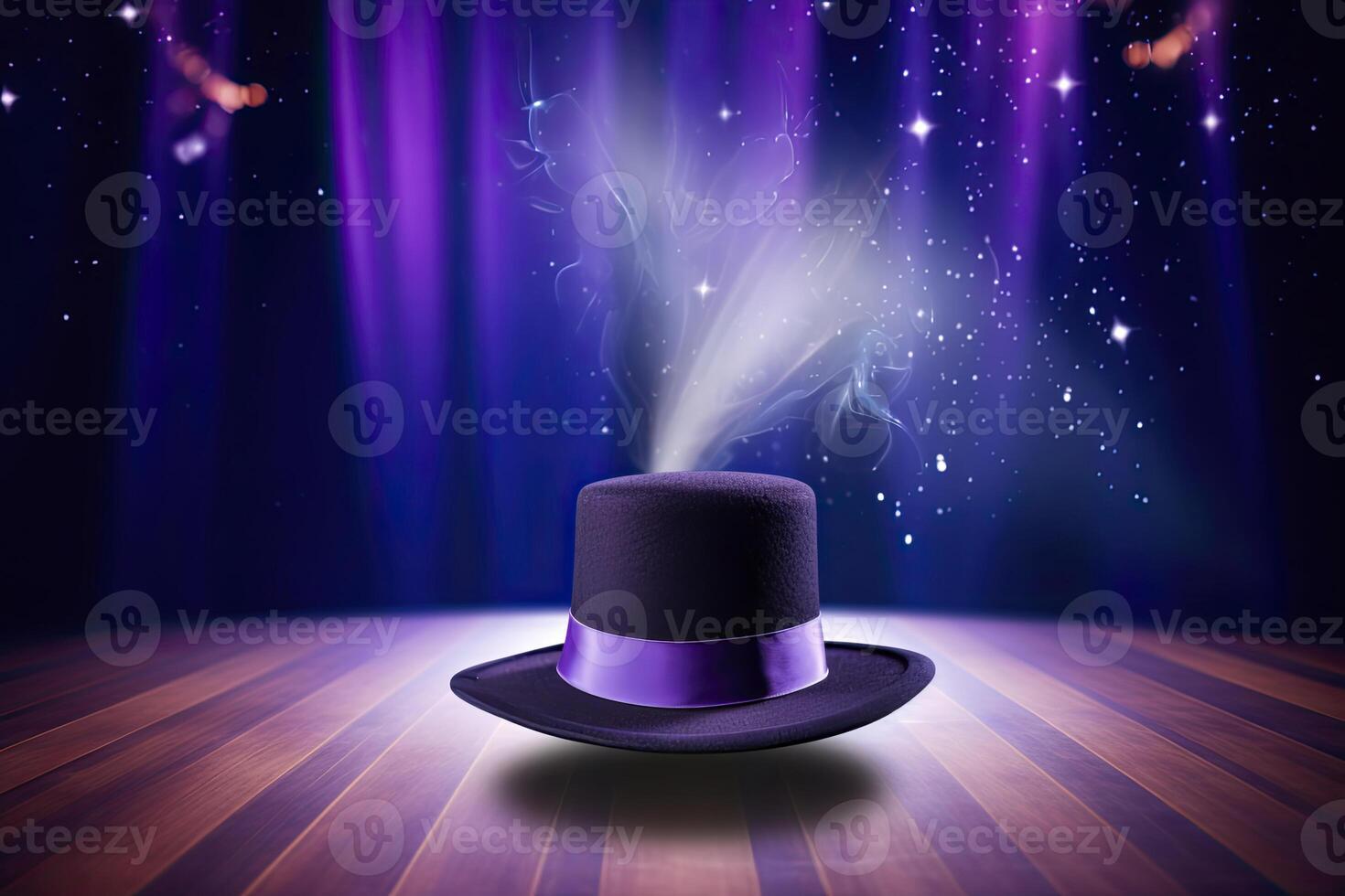 photo composite of a magic hat on a stage