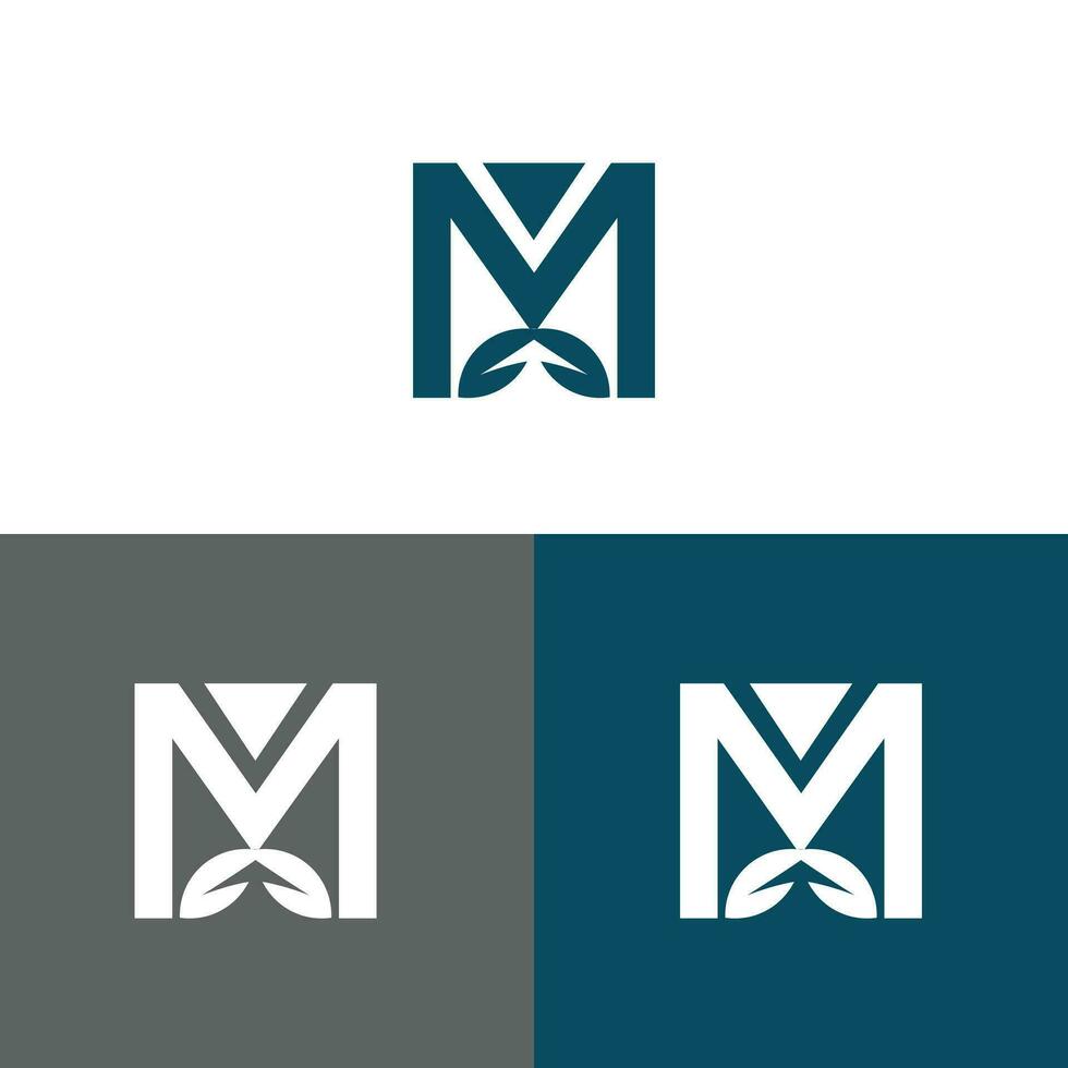 Letter M logo design concept negative space style.  Abstract sign constructed from check marks.  Vector elements template icon.