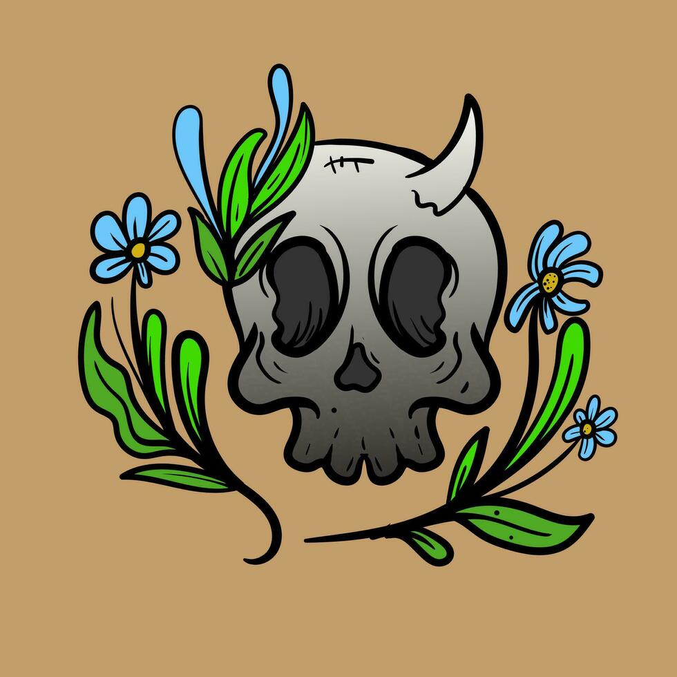 Simple head bone of Skull hand Drawing Line doodle. Illustration Good for design tshirt and simple tattoos vector