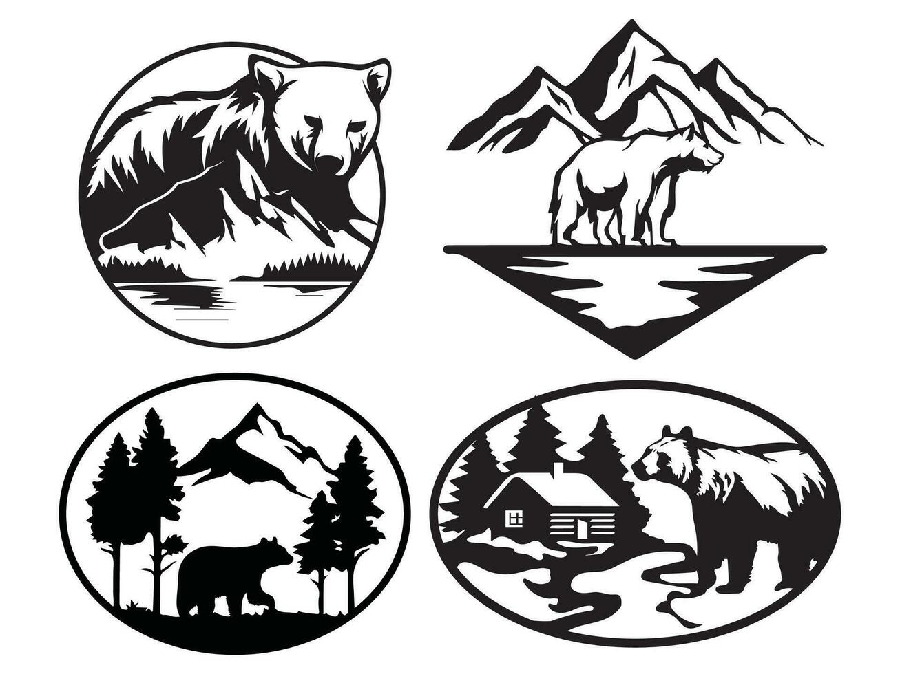 Set of bear mountain logo template. vector