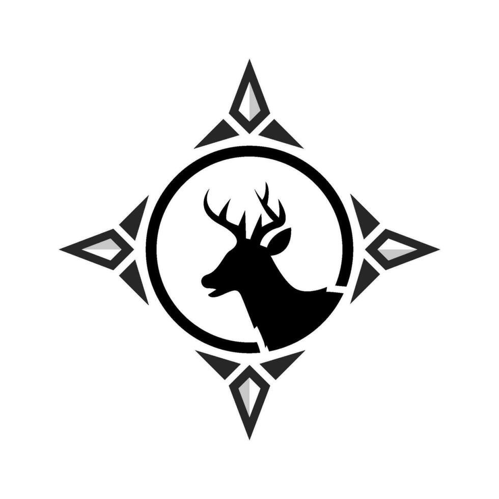 vintage deer head logo. deer hunt logo. unique deer circular logo. Deer logo. deer with compass logo. vector