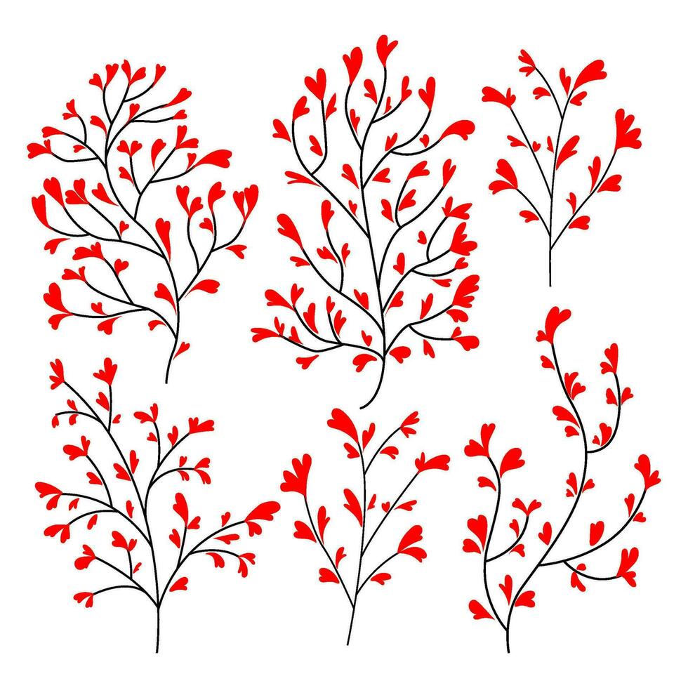 hand drawn leaves. hand drawn leaf. branches with leaves. hand drawn of branch and leaf. Set of branches with leaves. vector