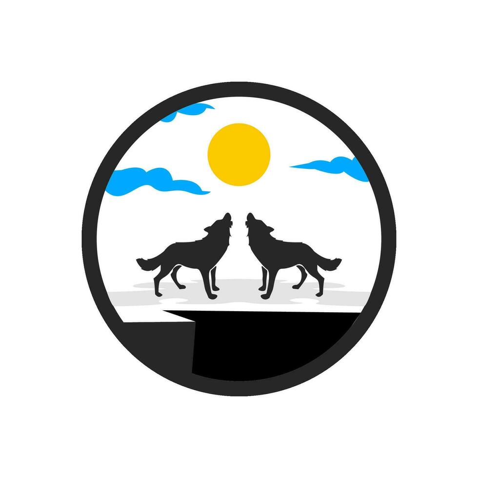 Wolf Logo. Wolf illustration logo. Wolf silhouette in a cliff logo. vector