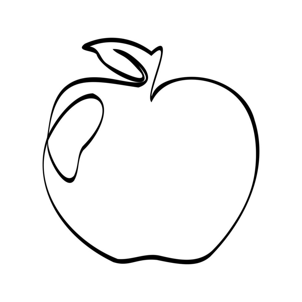 Continuous one line drawing apple. Vector illustration. Black line art on white background.