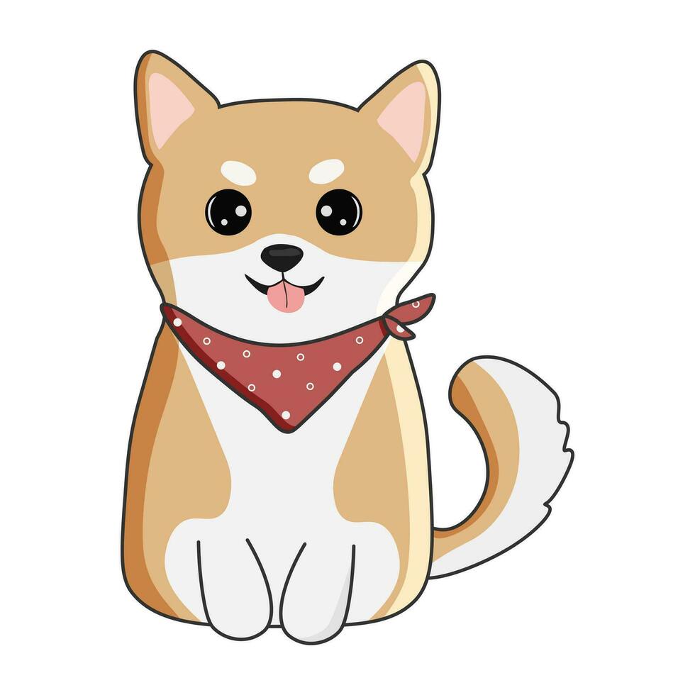 Cute cartoon shiba inu  with red scarf, isolated on white background. Great for icon, symbol, card, children's book vector