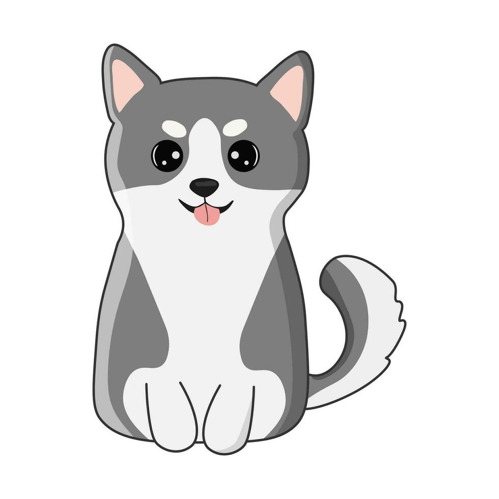 Cute husky in cartoon style. Vector illustration isolated on white background. Print for t-shirts, stickers, design and more.