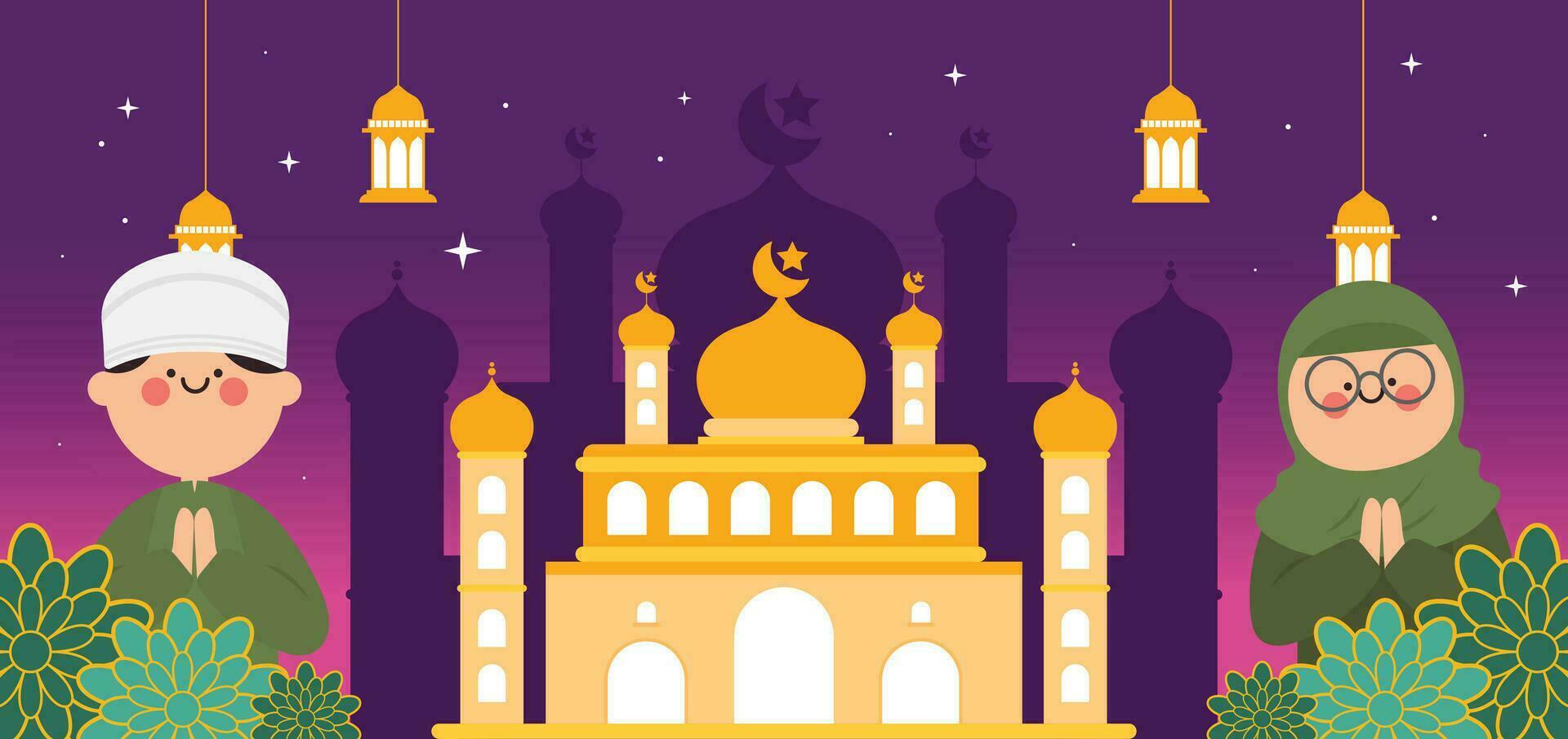 flat design vector happy islamic new year ramadan kareem illustration template
