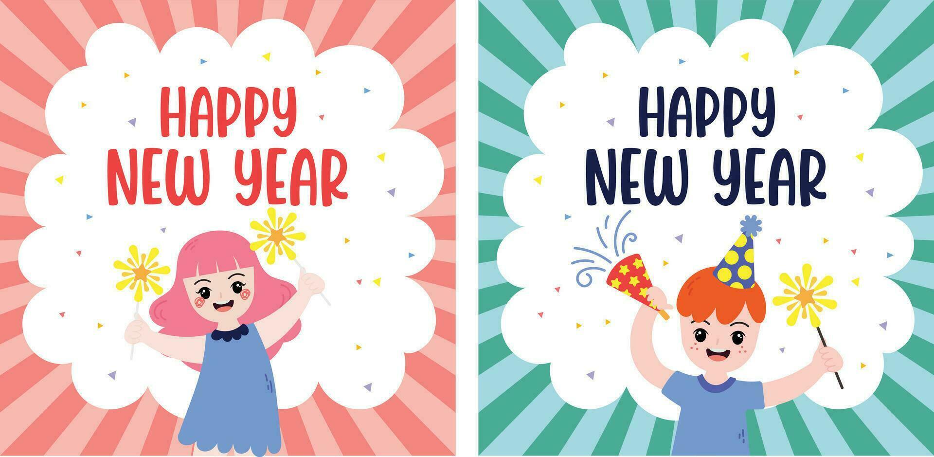 flat design vector cute colorful happy new year celebration 1 january illustration festive