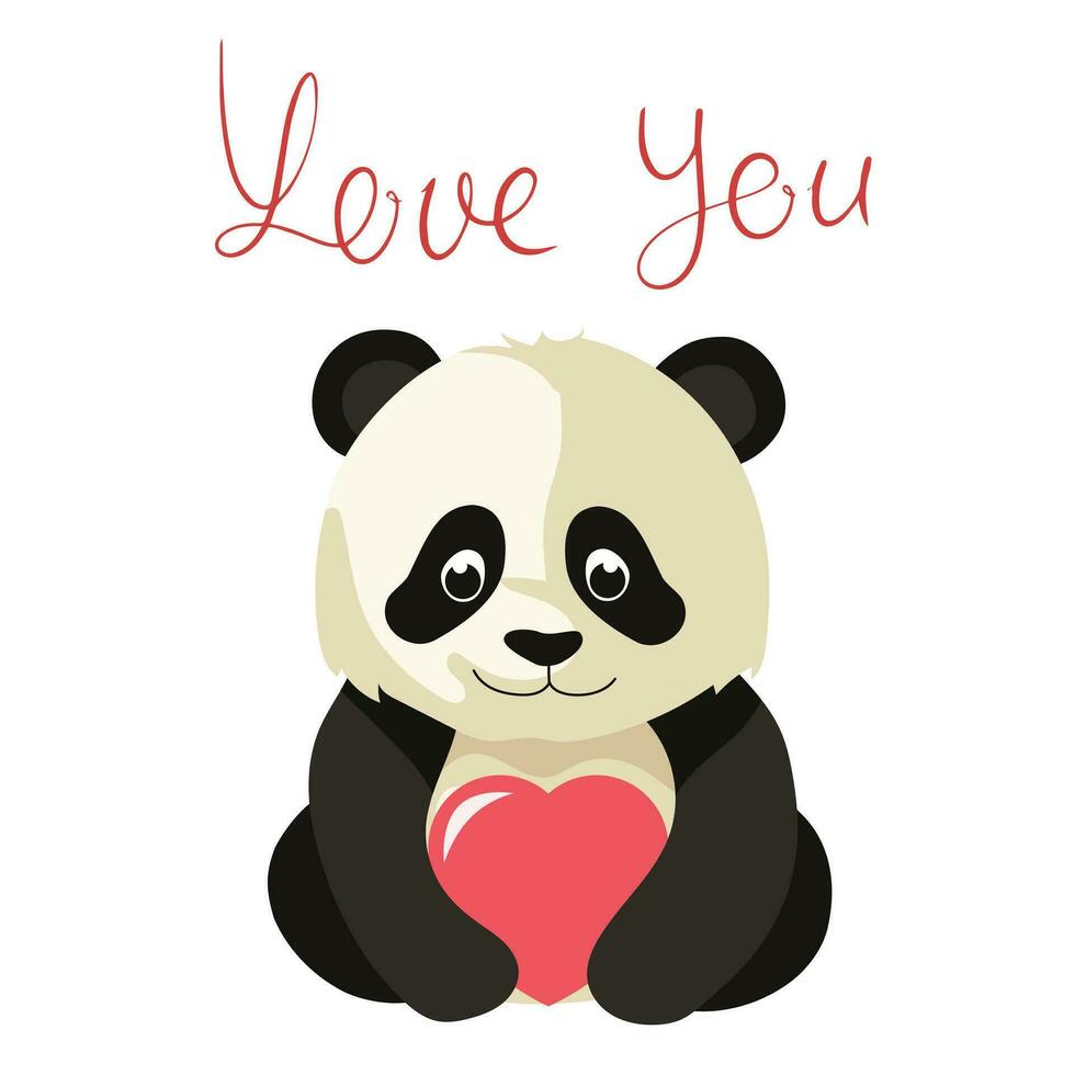 linda panda con corazón. linda panda con amor usted texto. tarjeta para San Valentín día. vector ilustración