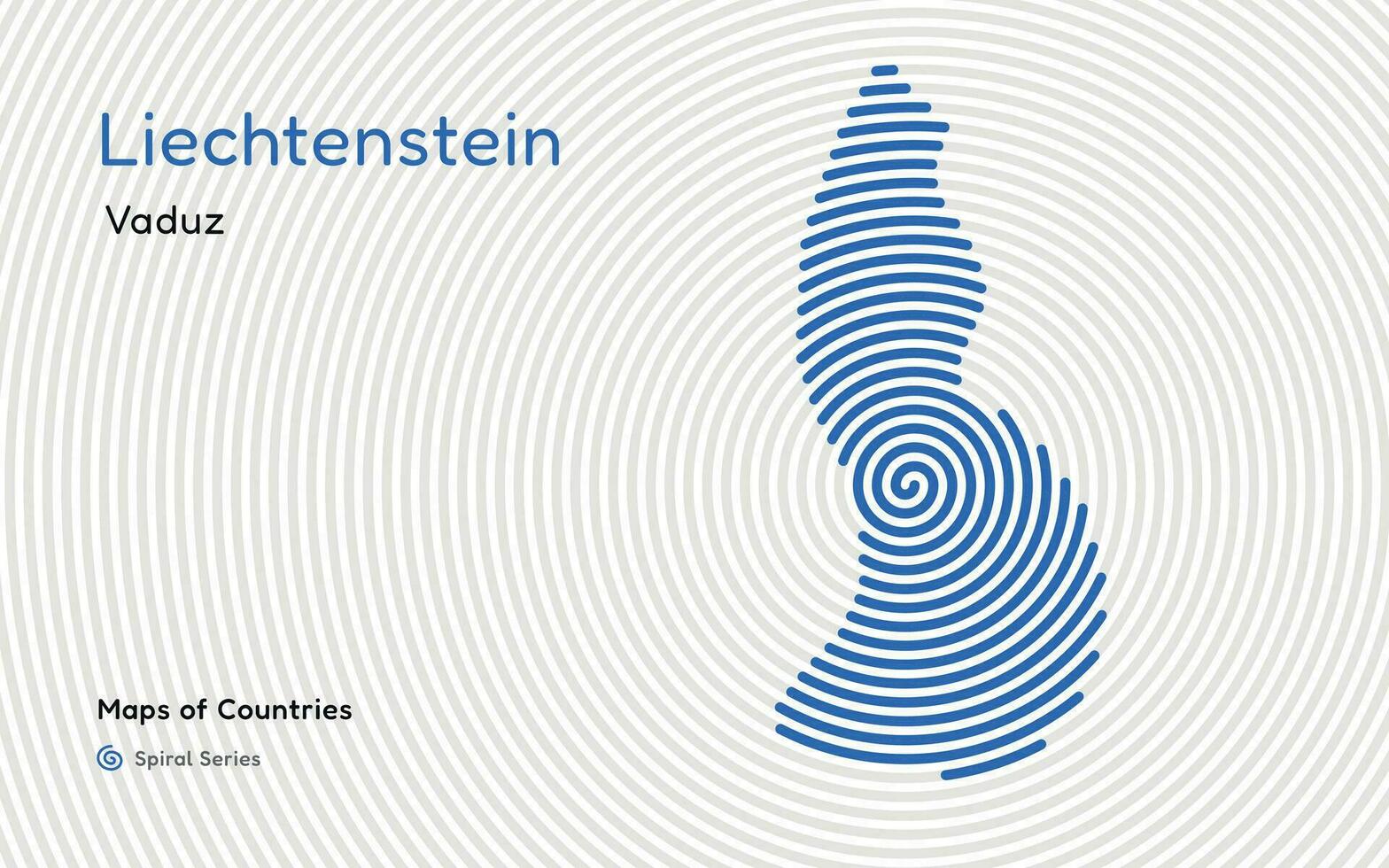 Creative fingerprint map of Liechtenstein. Political map. Vaduz. Capital. World Countries vector maps series. Fingerprint Spiral series