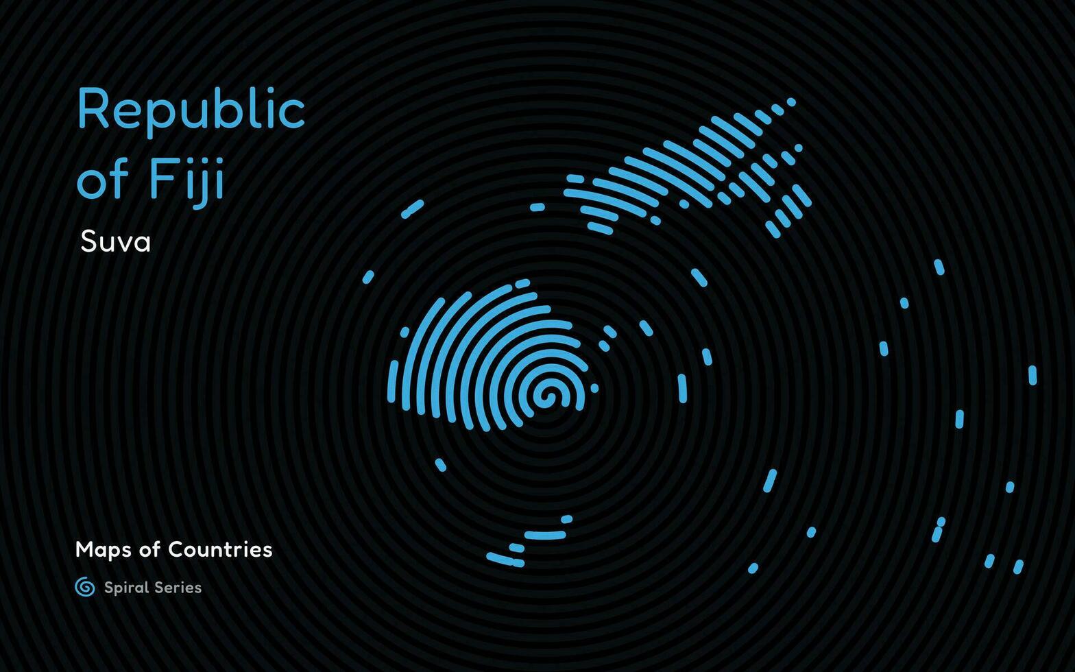 creativo mapa de fiyi político mapa. suva. capital. mundo países vector mapas serie. espiral huella dactilar serie