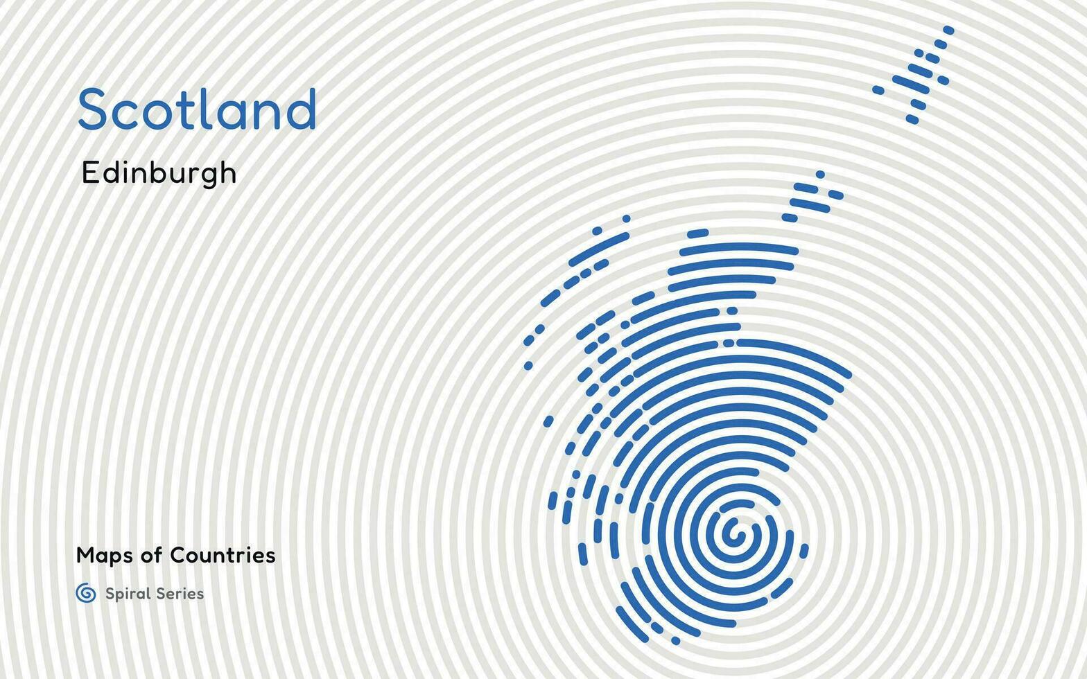 Creative map of Scotland. Political map. Edinburgh. Capital. World Countries vector maps series. Spiral fingerprint series