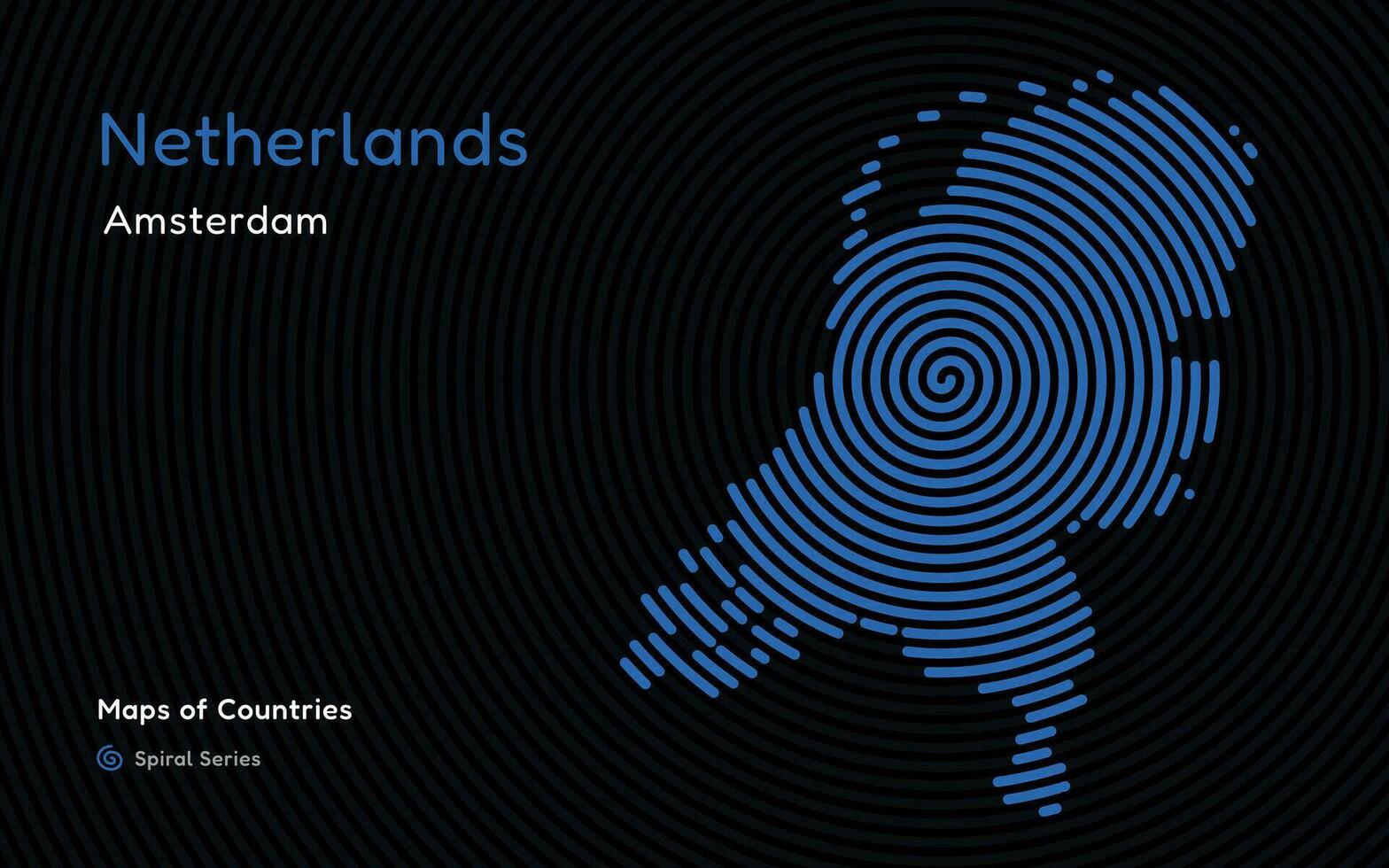 Creative map of Netherlands, Political map. Amsterdam. Capital. World Countries vector maps series. Spiral, fingerprint series