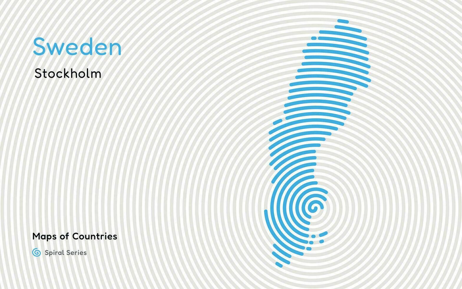 Creative map of Sweden. Political map. Stockholm. Capital. World Countries vector maps series. Spiral, fingerprint series