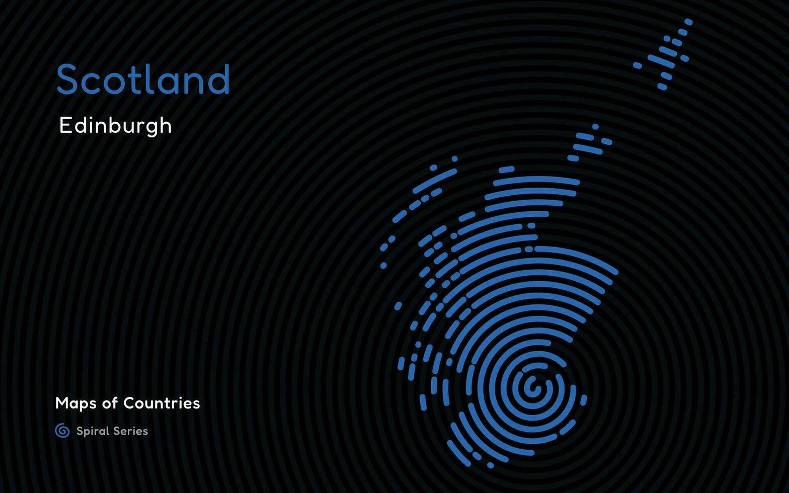 Creative map of Scotland. Political map. Edinburgh. Capital. World Countries vector maps series. Spiral fingerprint series