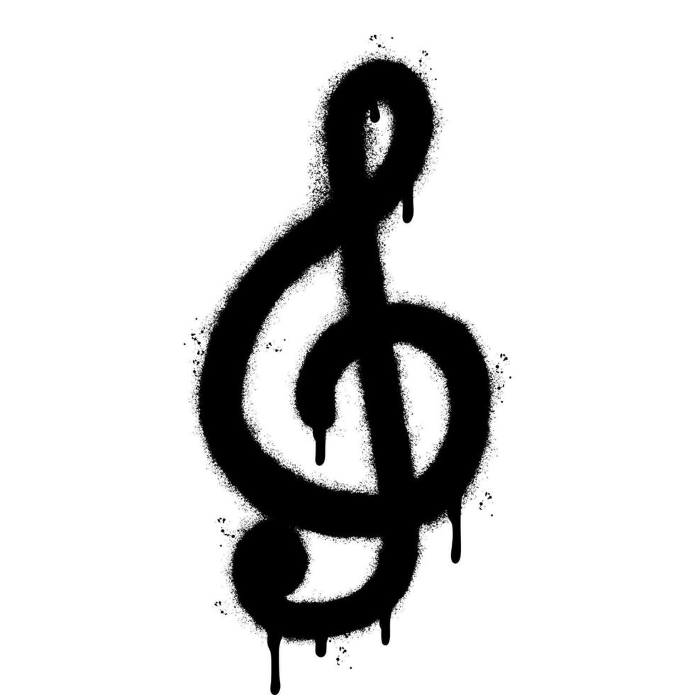 Spray Painted Graffiti treble clef icon Sprayed isolated with a white background. graffiti treble clef symbol with over spray in black over white. vector