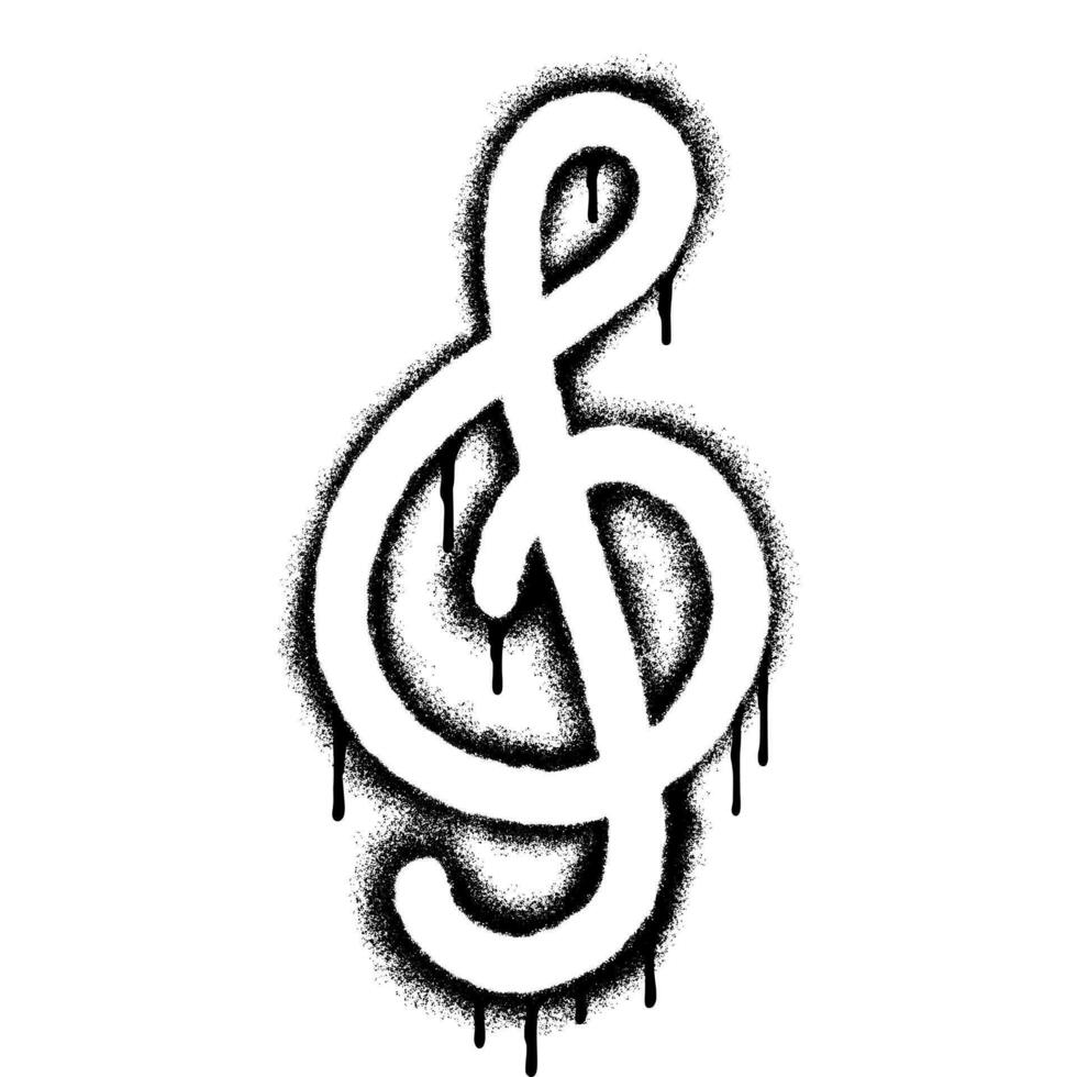 Spray Painted Graffiti treble clef icon Sprayed isolated with a white background. graffiti treble clef symbol with over spray in black over white. vector