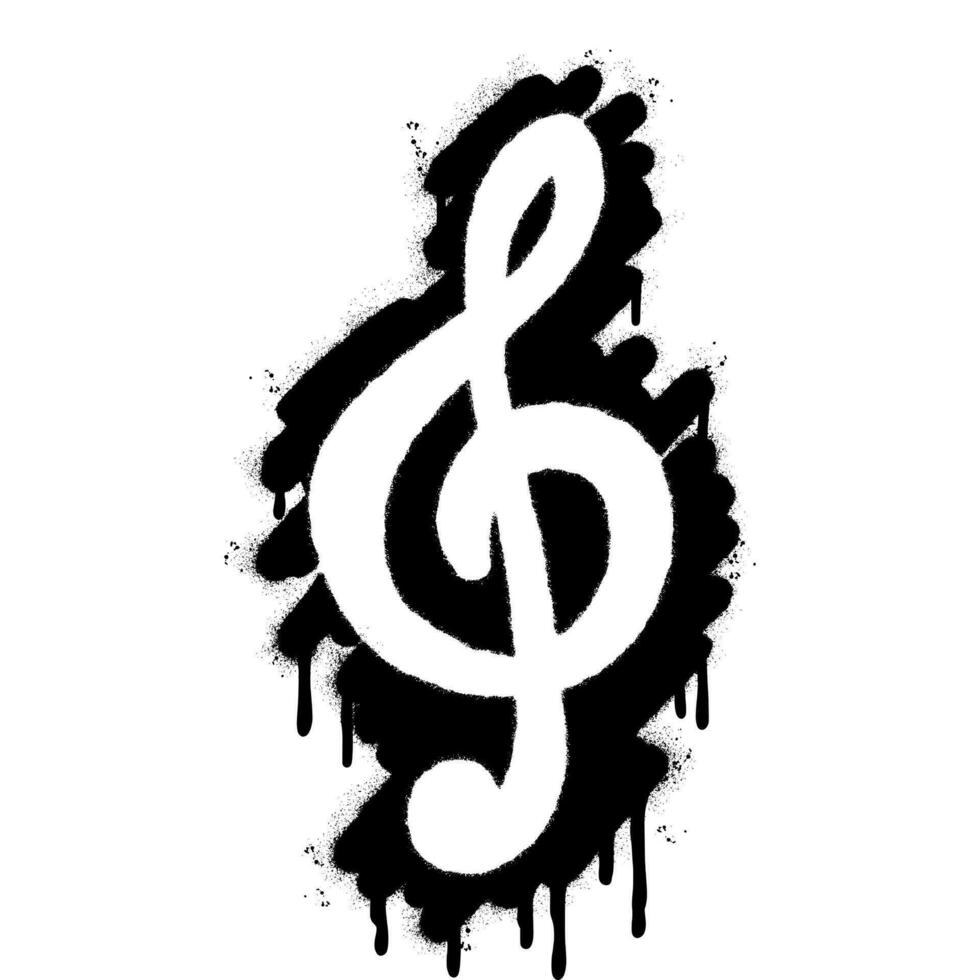 Spray Painted Graffiti treble clef icon Sprayed isolated with a white background. graffiti treble clef symbol with over spray in black over white. vector