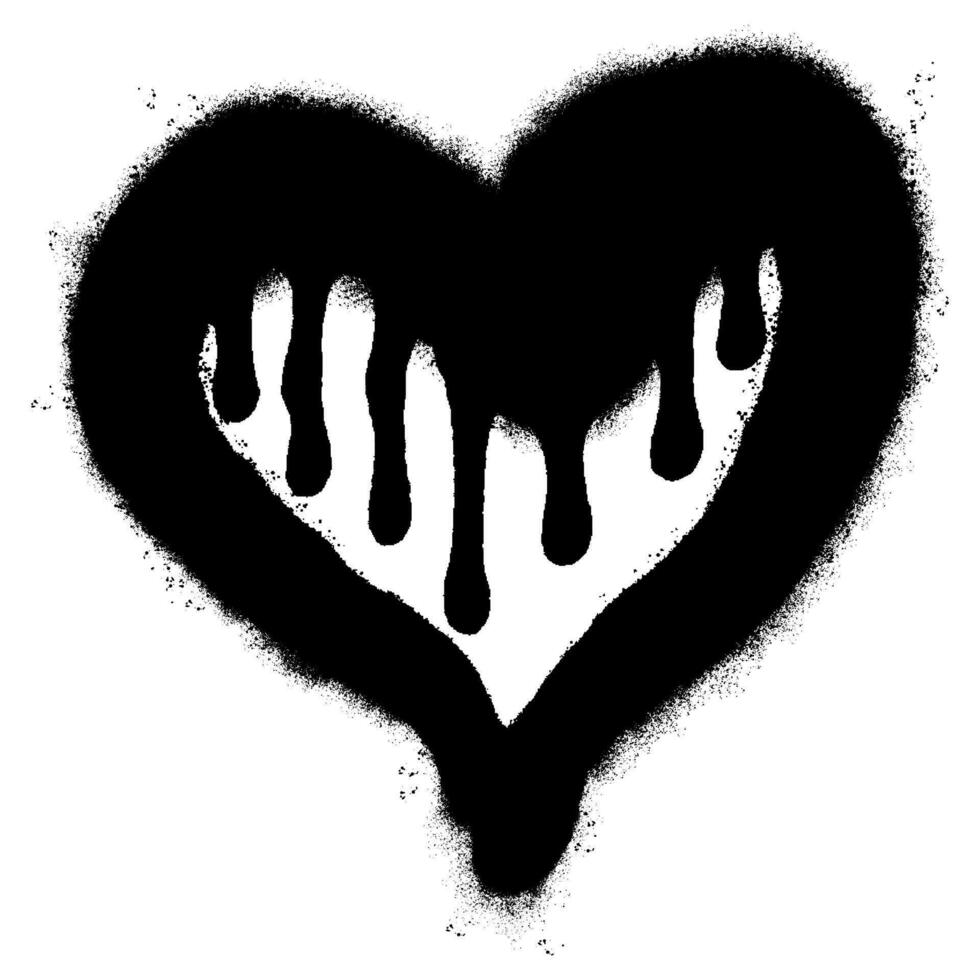 rociar pintado pintada derritiendo corazón icono rociado aislado con un blanco antecedentes. pintada sangrado corazón icono con terminado rociar en negro terminado blanco. vector