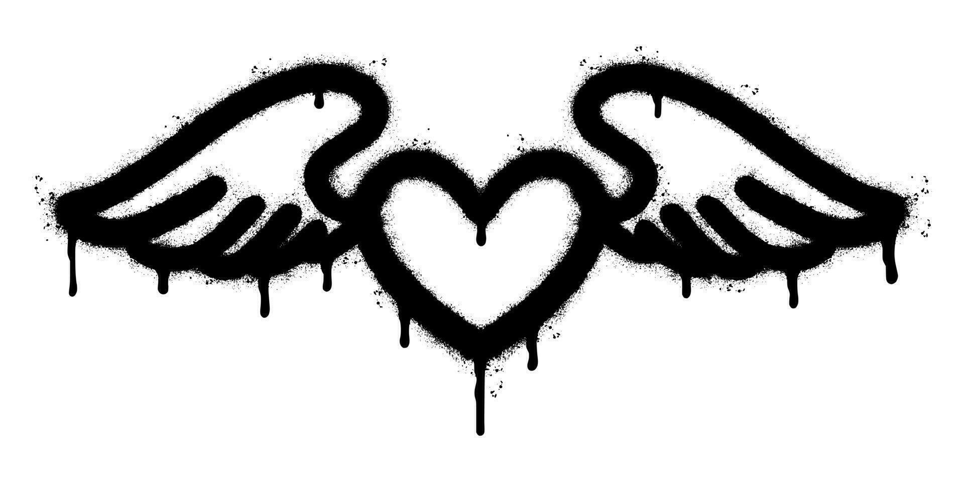 Spray Painted Graffiti heart wings icon Sprayed isolated with a white background. graffiti love wings  symbol with over spray in black over white. vector