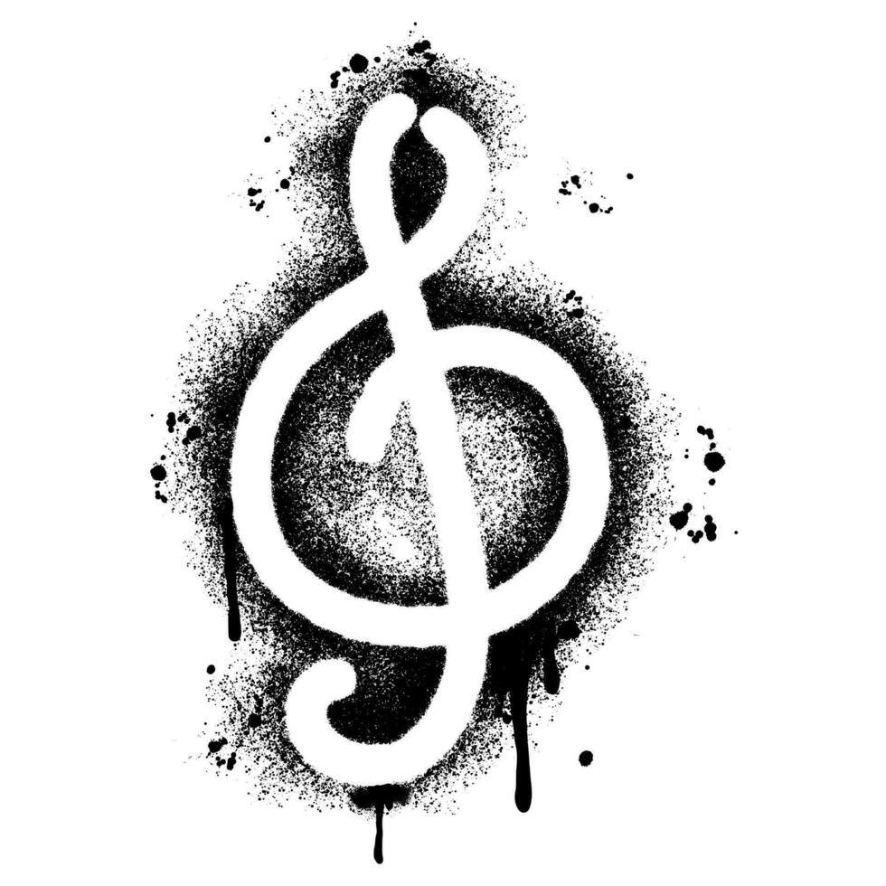 Spray Painted Graffiti treble clef icon Sprayed isolated with a white background. graffiti treble clef symbol with over spray in black over white. vector