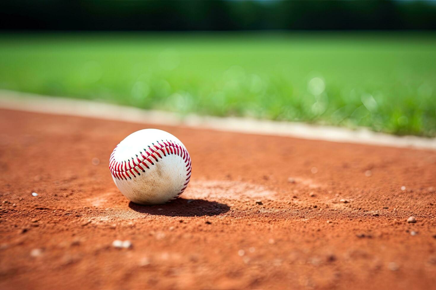 béisbol en el campo con Copiar espacio. sofbol en el campo, béisbol en el dentro del campo tiza línea, ai generado foto