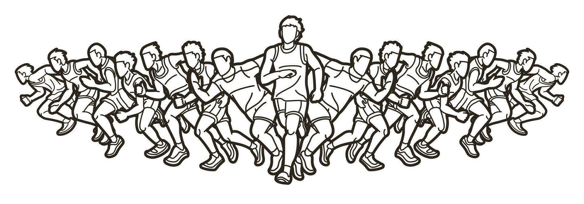 Outline Men Start Running Together Marathon Runner vector