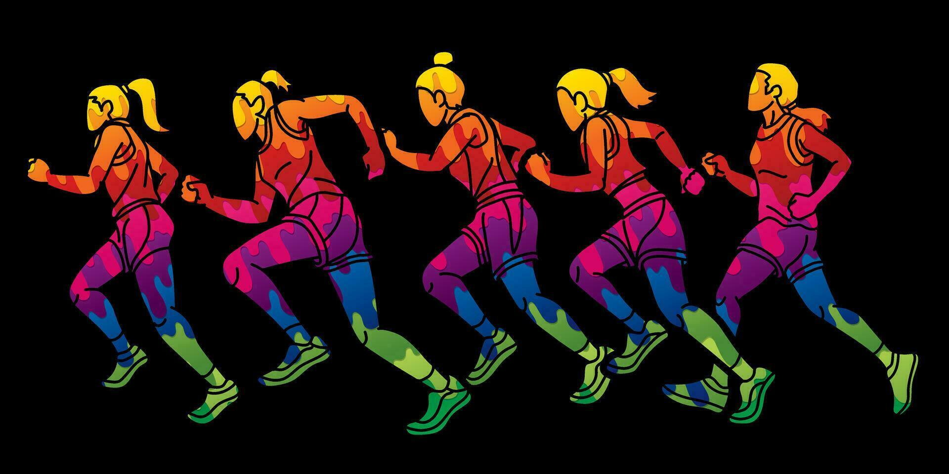 Women Start Running Together Marathon Runner vector