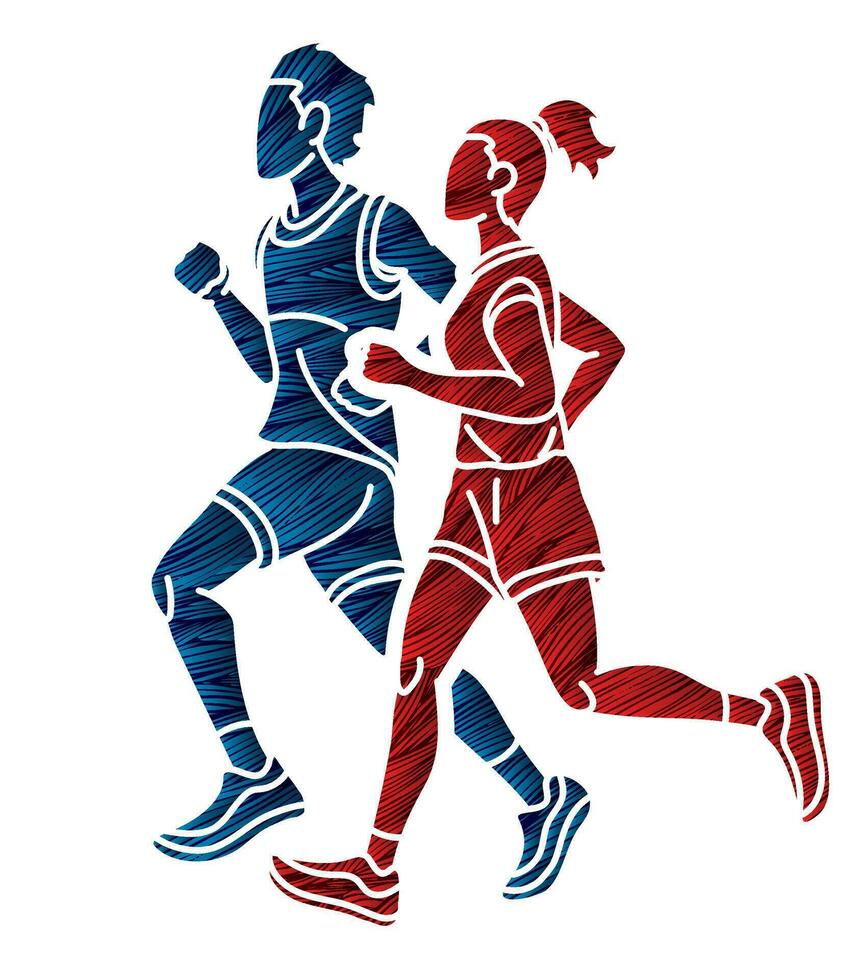 Marathon Male and Female Running Together vector