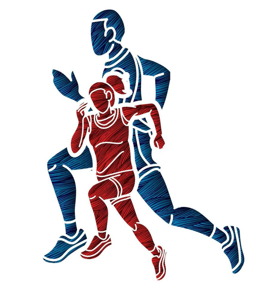 Silhouette People Running Together Marathon Runner vector