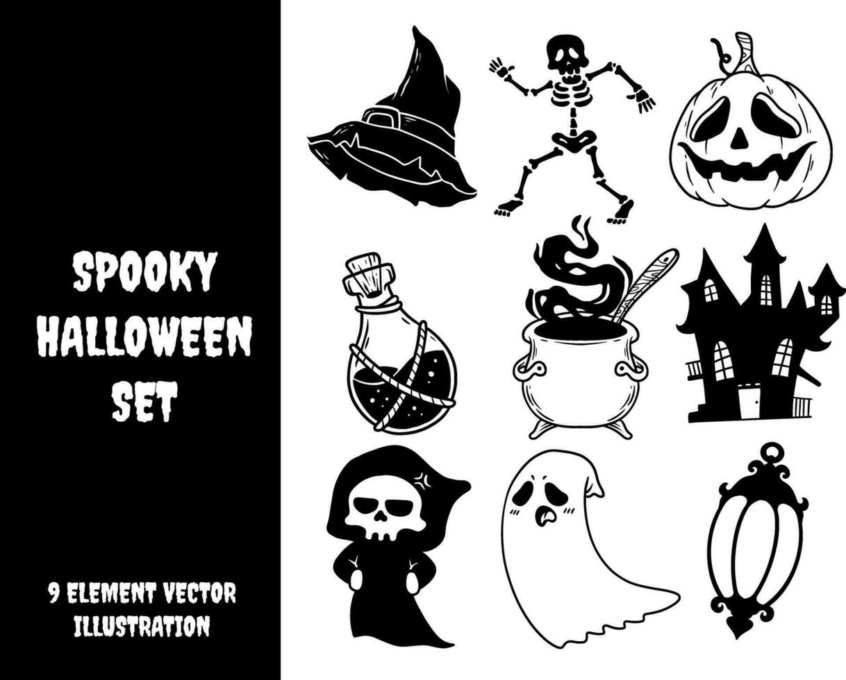 Set of Spooky Halloween Element vector
