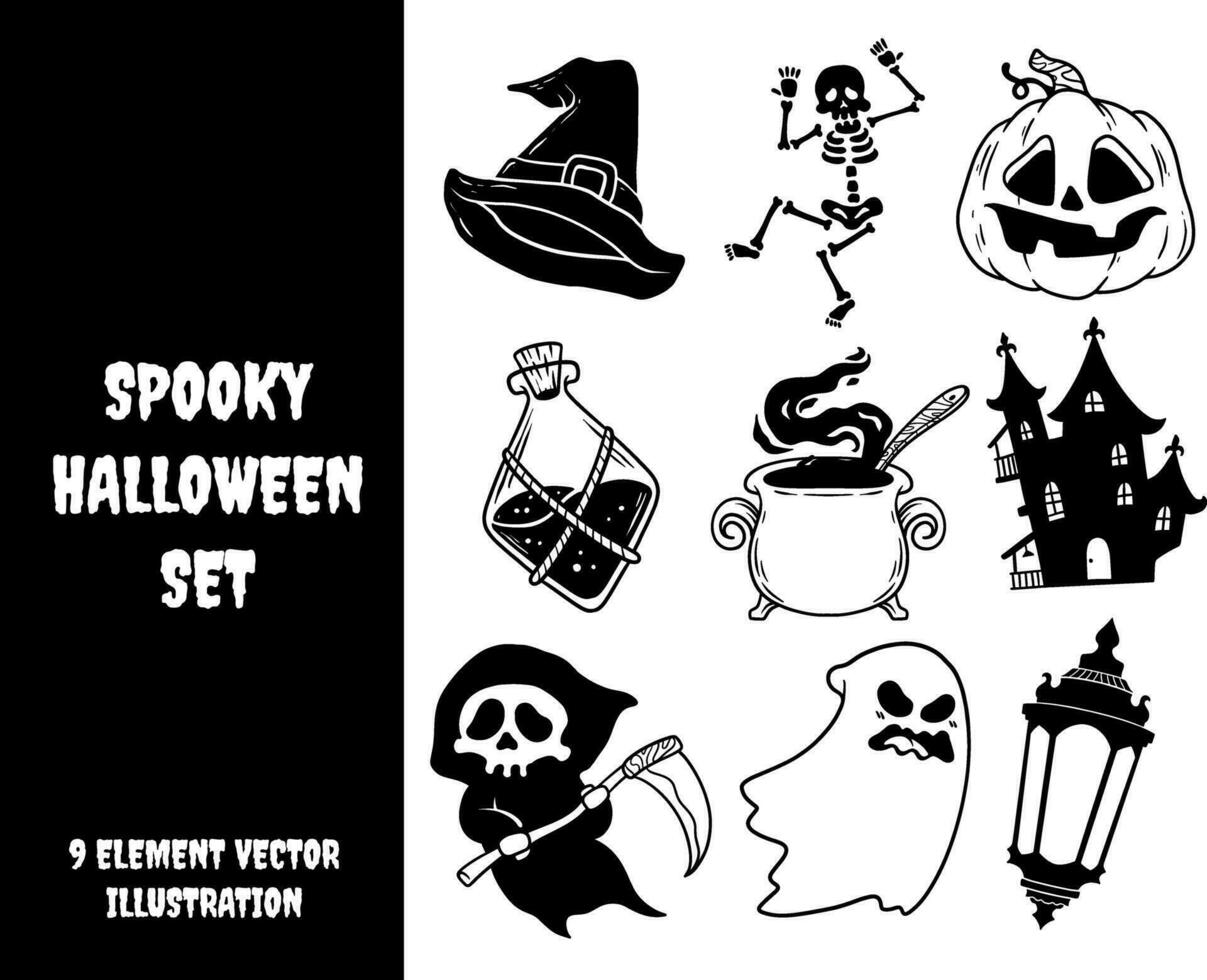 Set of Spooky Halloween Element vector