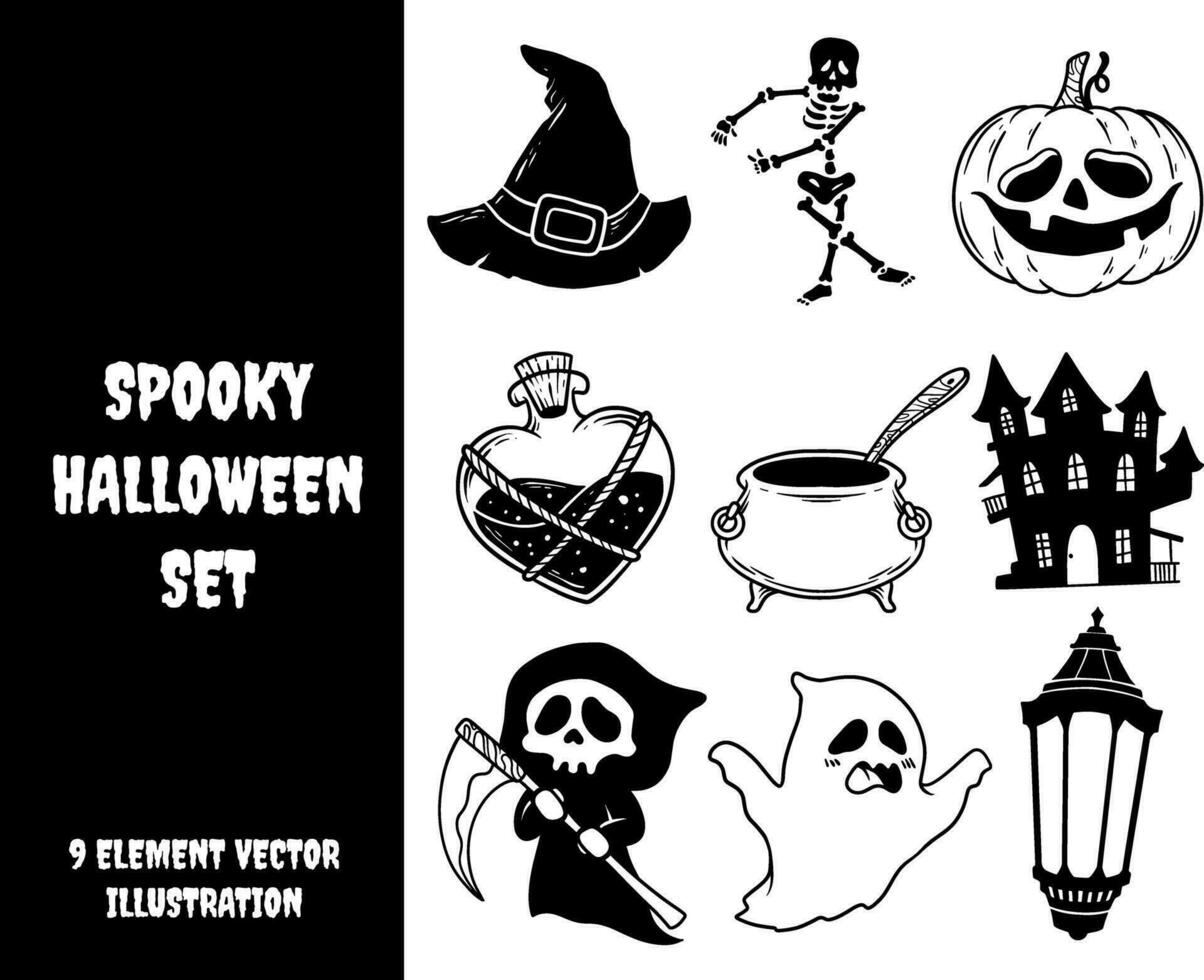 Set of Spooky Halloween Element vector