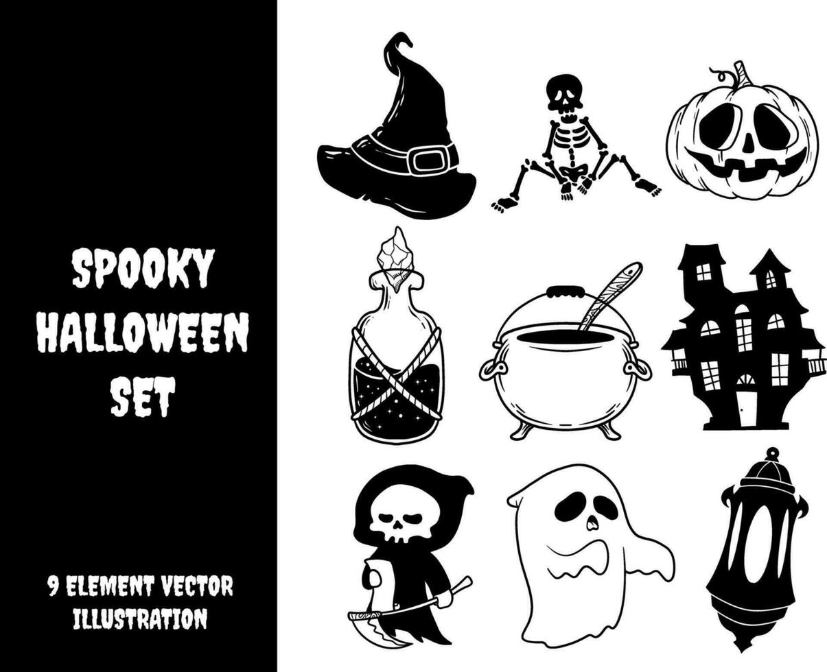 Set of Spooky Halloween Element vector