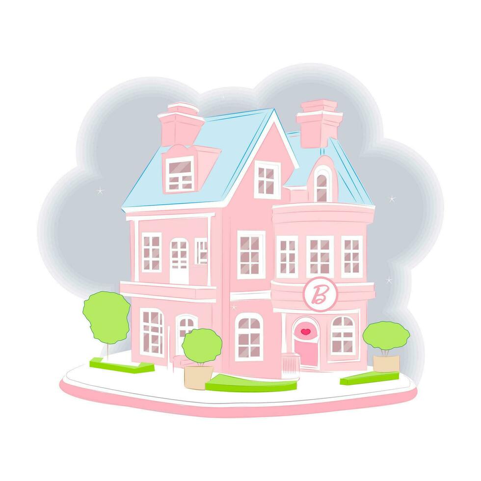 Pink dollhouse in minimalistic style vector illustration design printable vector illustration