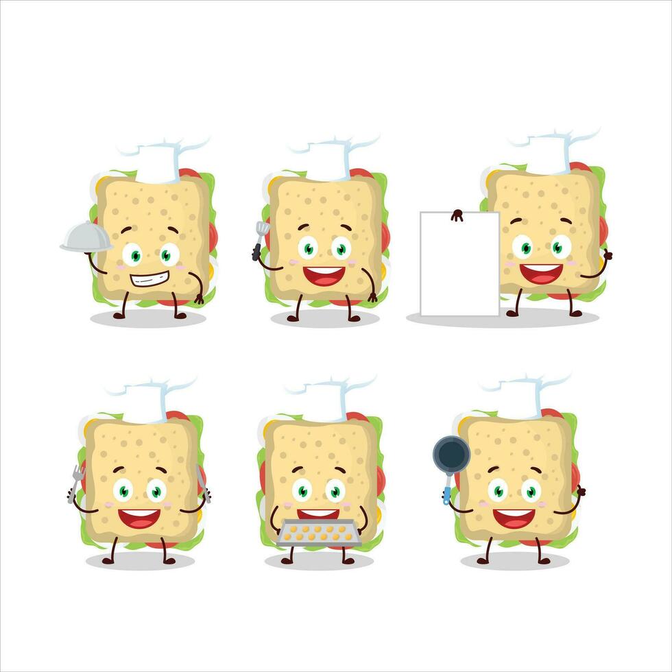 Cartoon character of sandwich with various chef emoticons vector
