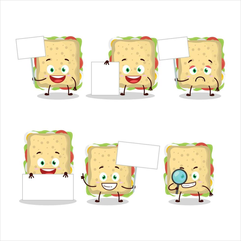 Sandwich cartoon in character bring information board vector