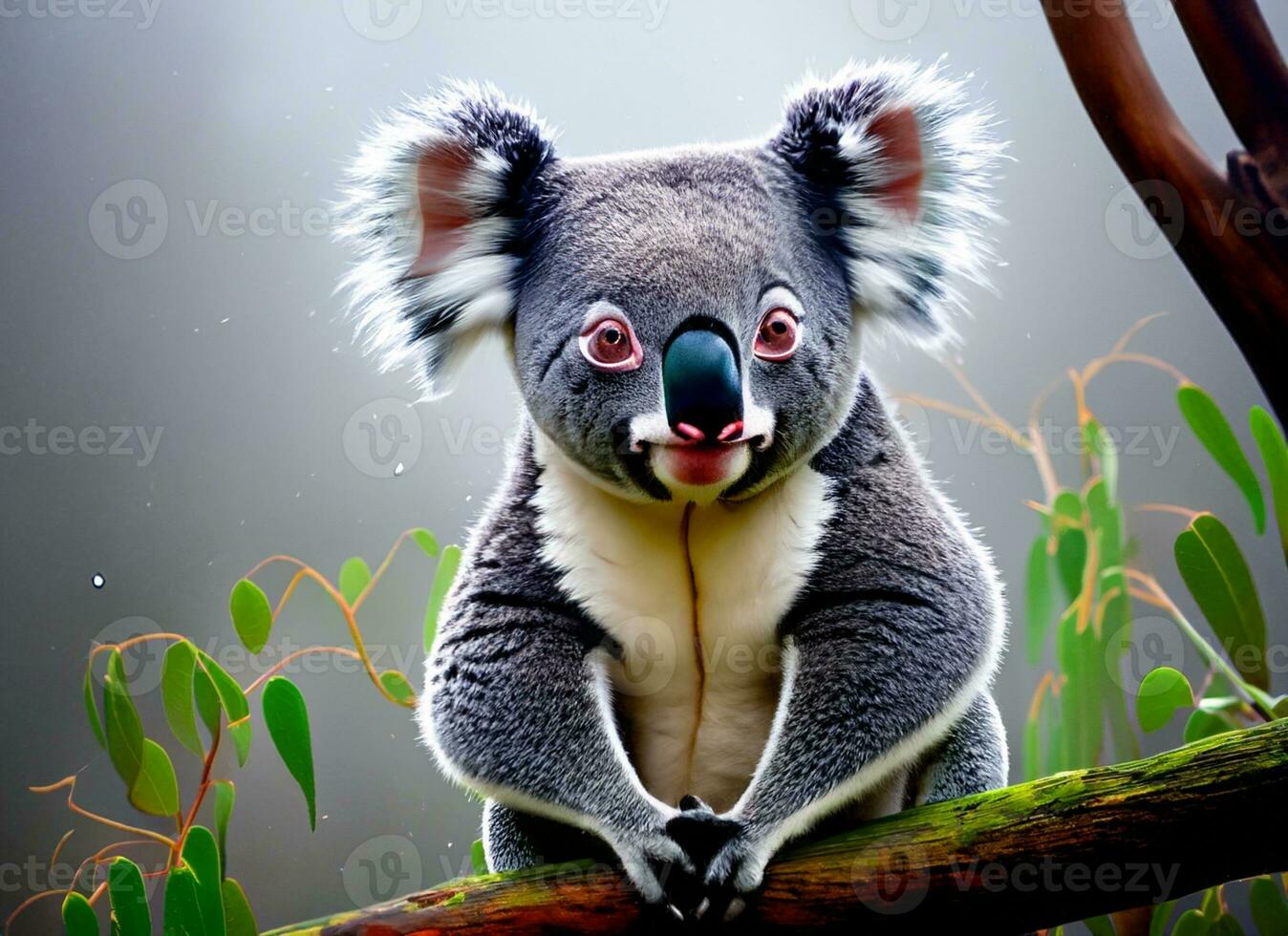 Koala sitting in the middle of the forest photo