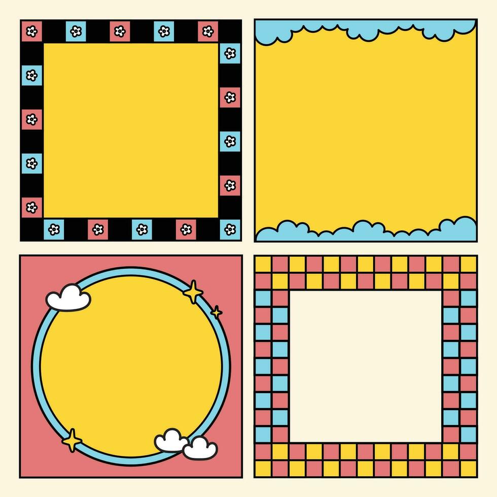 flat design vector cute colorful retro fun frame border illustration collection set template