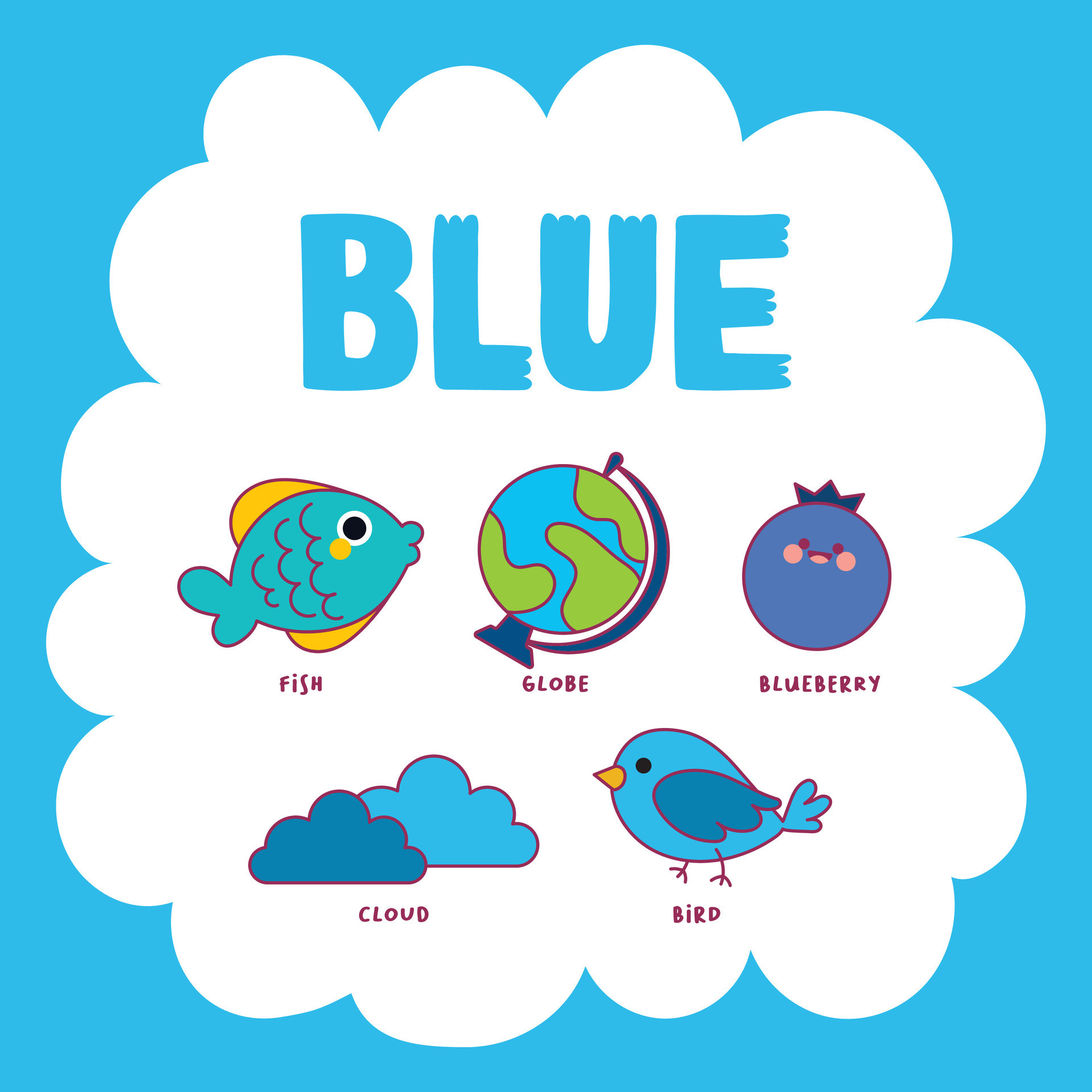 flat-design-vector-color-blue-object-illustration-collection-set