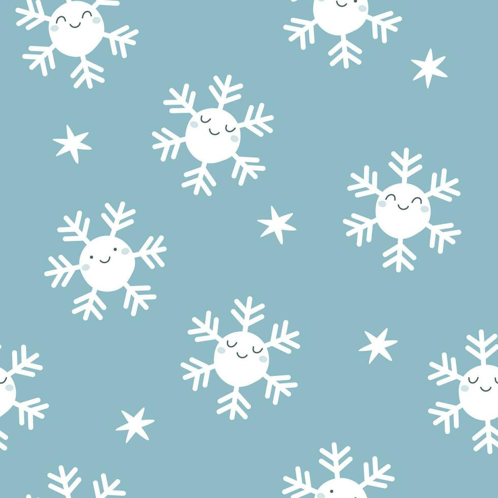 Seamless pattern with cute baby snowflakes. Winter abstract print. Vector graphics.