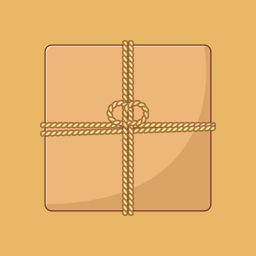 Gift Box with Rope Vector Icon Illustration with Outline for Design Element, Clip Art, Web, Landing page, Sticker, Banner. Flat Cartoon Style