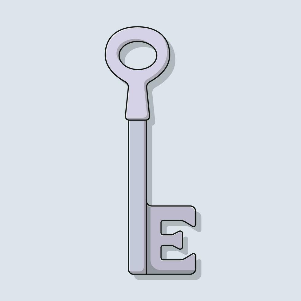 Vintage Key Vector Icon Illustration with Outline for Design Element, Clip Art, Web, Landing page, Sticker, Banner. Flat Cartoon Style