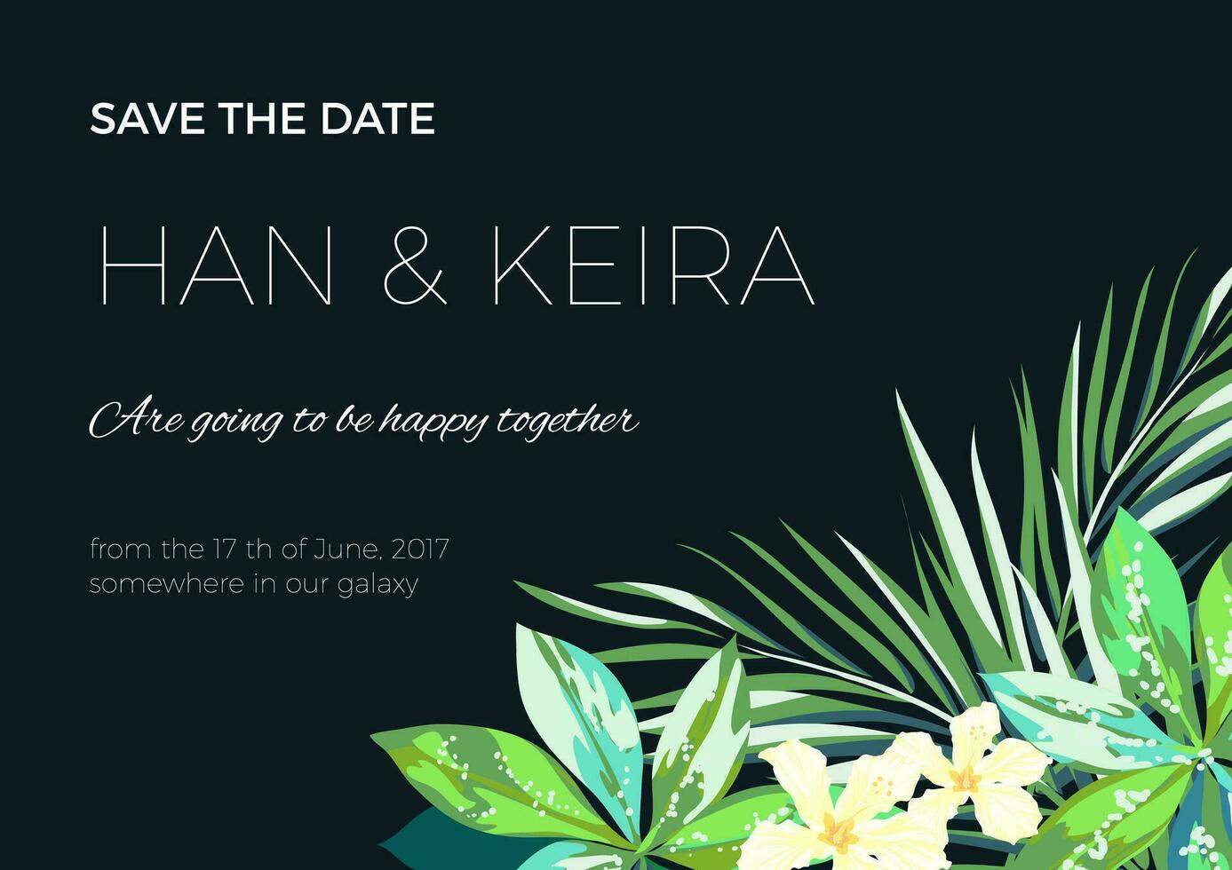 save the date card with tropical flowers vector