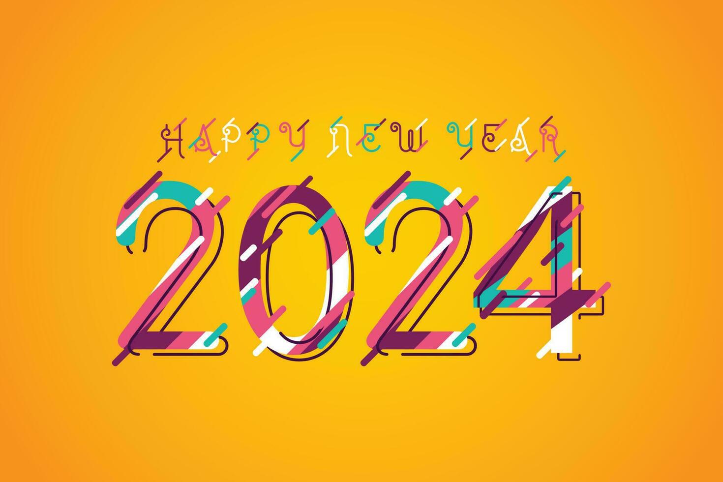 Colorful lines on numbers 2024 New Year yellow background. Greeting concept for 2024 New Year celebration vector
