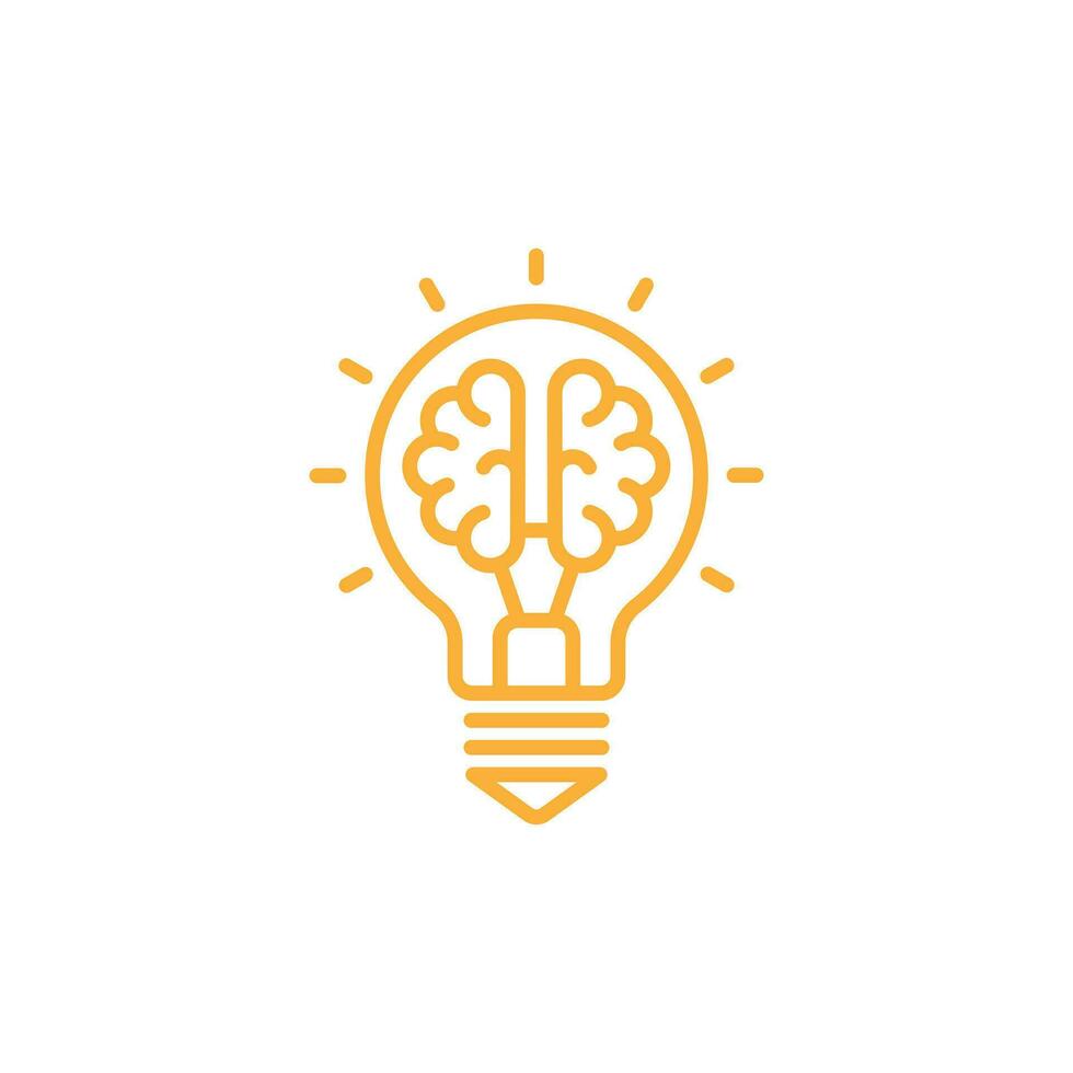 Creative idea flat line art icon template. symbol of Brain in lightbulb vector illustration. Thin sign of innovation, solution, education logo isolated on white background
