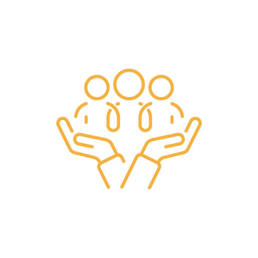 eps10 vector inclusion social equity line art icon. help or support employee, gender equality, community care sign, age and culture diversity, people group save illustration, orange thin line symbol.